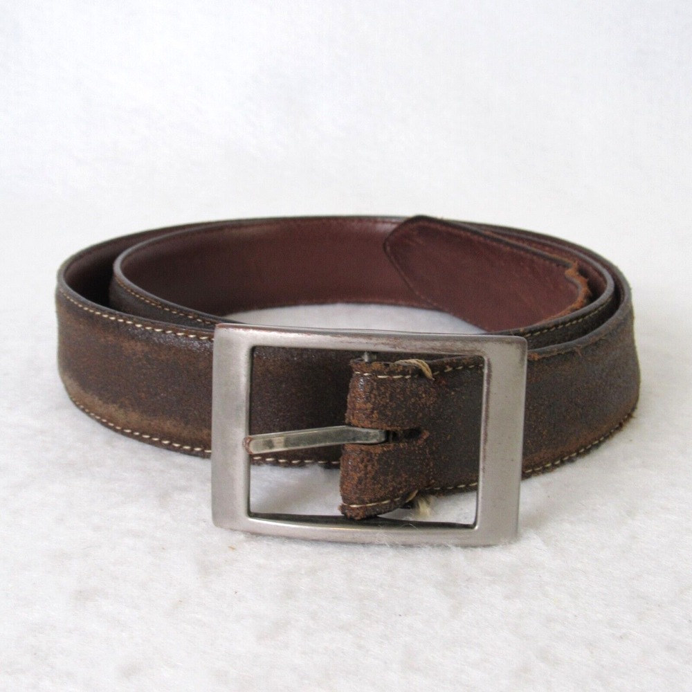 Saks Fifth Ave Brown Dutch Leather Belt Brown Side Stitch  FH0953B 36/90